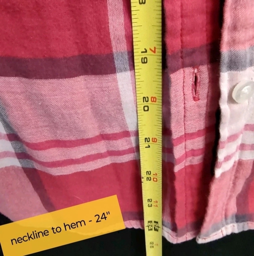 Vtg 09' American Eagle Women's 12 Dark Pink Plaid Long Sleeve Lined Button Up - Picture 15 of 16
